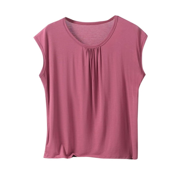 BLVB Women's Ultra Soft Modal Pajama Tops Loose Fit Crew Neck Casual Lounge Tops Cap Sleeve Sleep T Shirts for Women