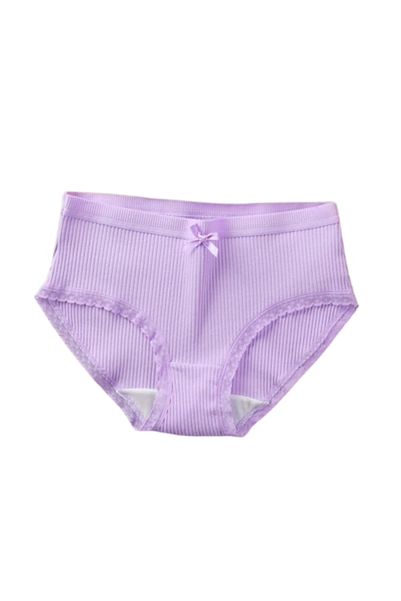 Women's Underwear Lace Trim Ribbed Mid High Waisted Briefs Stretch Full Coverage Panties Underpants