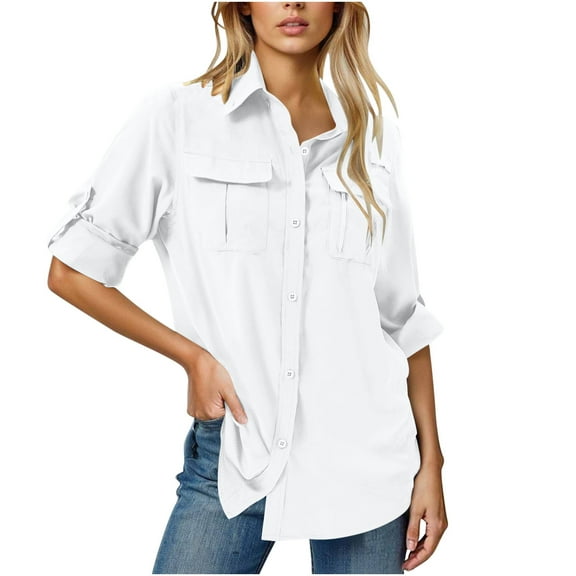 BLVB Women's Upf 50 Long Sleeve UV Sun Protection Shirts Outdoor Fishing Hiking Travel Button down Shirts
