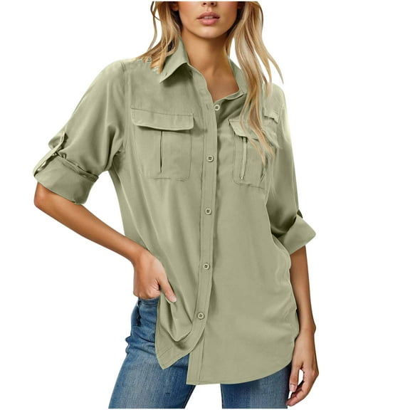 BLVB Women's Upf 50 Long Sleeve UV Sun Protection Shirts Outdoor Fishing Hiking Travel Button down Shirts