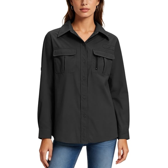 BLVB Women's Upf 50 Long Sleeve UV Sun Protection Shirts Outdoor Fishing Hiking Travel Button down Shirts