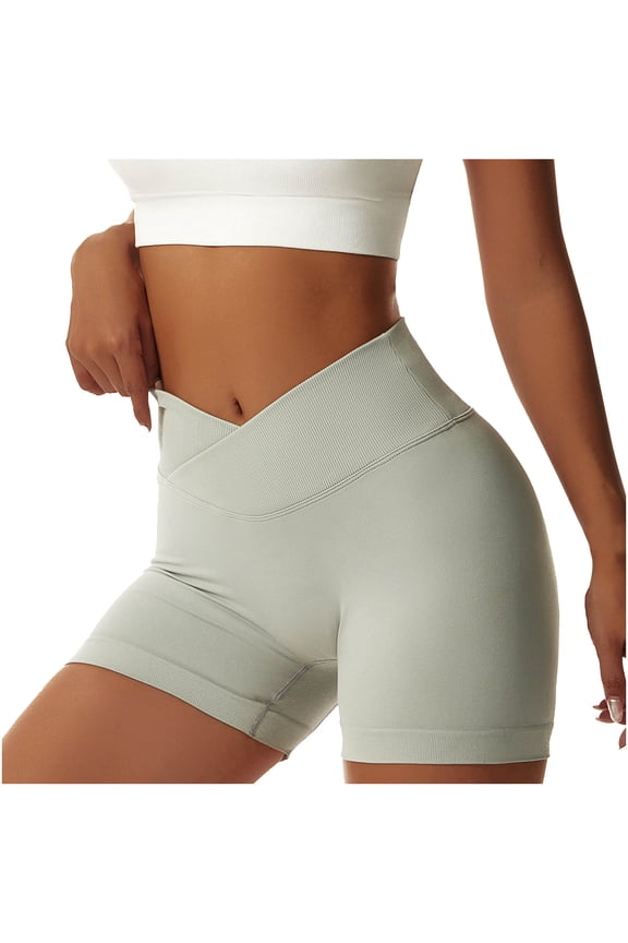 Women's V Cross Waist Biker Shorts Stretch Sports Athletic Workout Running Yoga Shorts