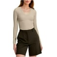 thumbnail image 1 of BLVB Women's V Neck Long Sleeve Tops Casual Slim Fit Basic T-Shirts Going out Fall Spring Layer Tops Tight, 1 of 9