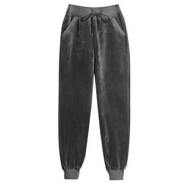 BLVB Women's Velour Sweatpants Winter Velvet Trouser Joggers Soft Comfy Active Yoga Sportswear Lounge Pants with Pockets Dark Gray