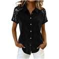 thumbnail image 1 of BLVB Women's Velvet Button down Shirts Sequin Splicing Short Sleeve Tops Casual Fashion Collared Shirts for Party Club, 1 of 5
