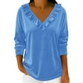 thumbnail image 1 of BLVB Women's Velvet Tops Long Sleeve Ruffle V Neck Blouse Spring Fall Trendy Party Holiday Shirts, 1 of 6