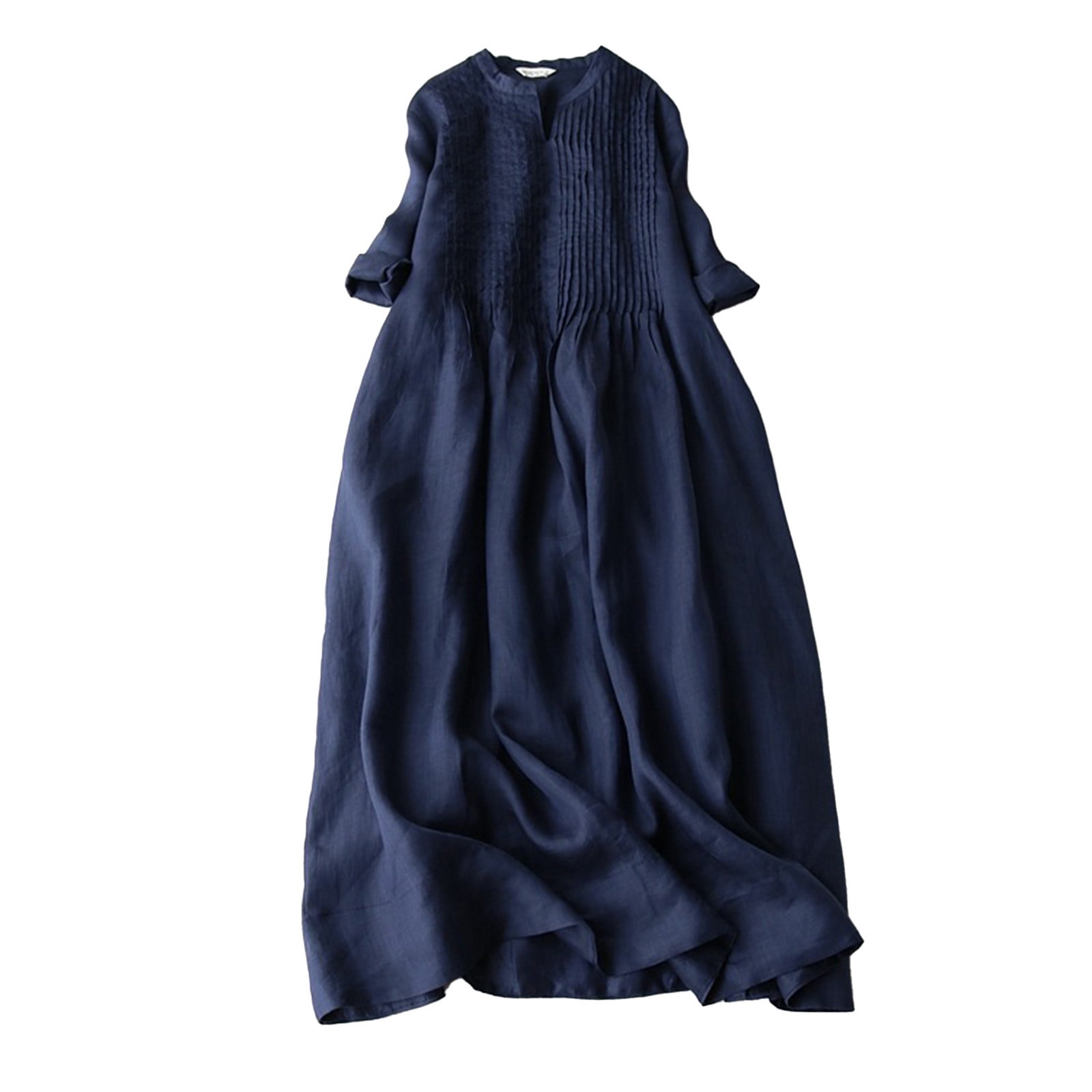 Women's Maxi Dress Linen Relaxed Fit V-Neck Long Sleeve With Pockets main image 0