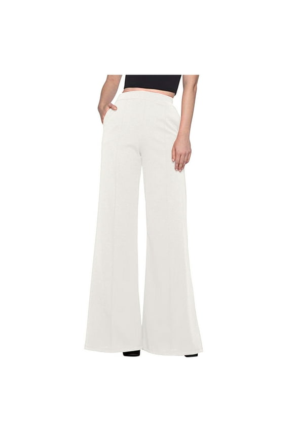 Women's Wide Leg Palazzo Pants Elastic High Waist Office Trousers Comfy Flare Work Suit Dress Pants with Pockets
