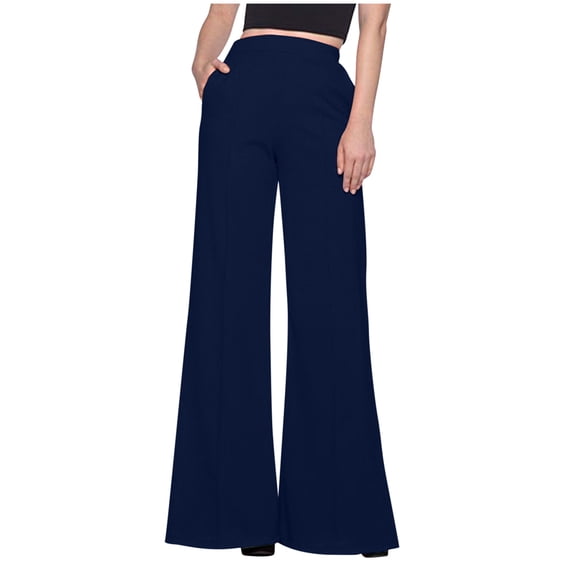 BLVB Women's Wide Leg Palazzo Pants Elastic High Waist Office Trousers Comfy Flare Work Suit Dress Pants with Pockets