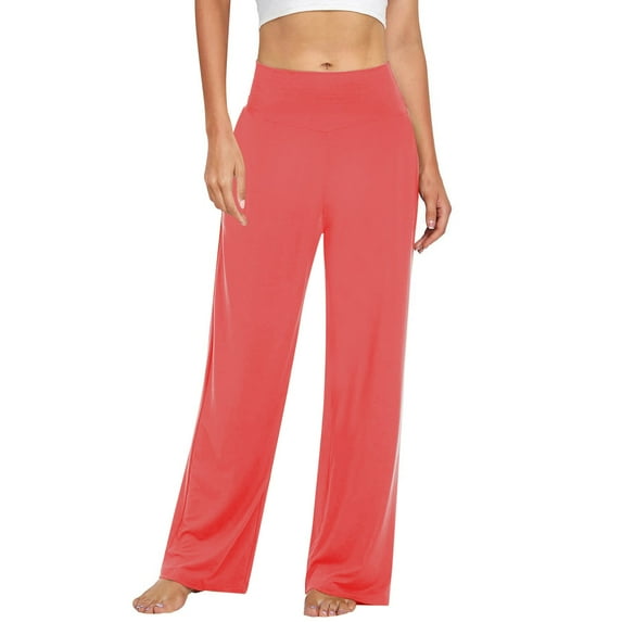 BLVB Women's Wide Leg Pants Casual High Waisted Workout Yoga Pants Comfy Solid Color Lounge Trousers