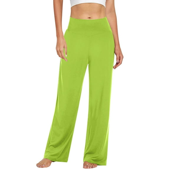 BLVB Women's Wide Leg Pants Casual High Waisted Workout Yoga Pants Comfy Solid Color Lounge Trousers