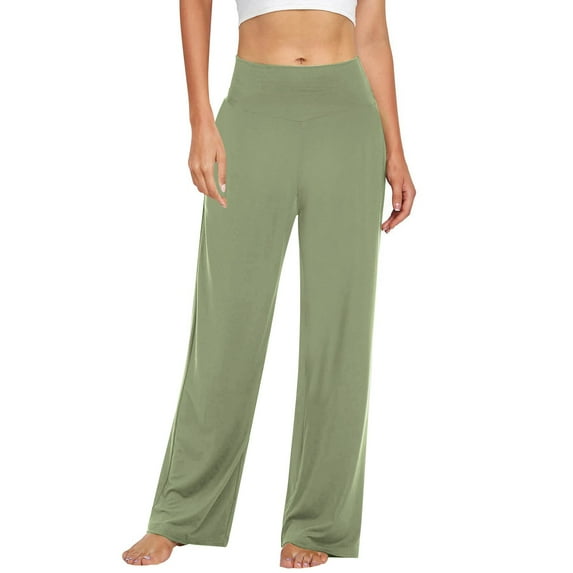 BLVB Women's Wide Leg Pants Casual High Waisted Workout Yoga Pants Comfy Solid Color Lounge Trousers