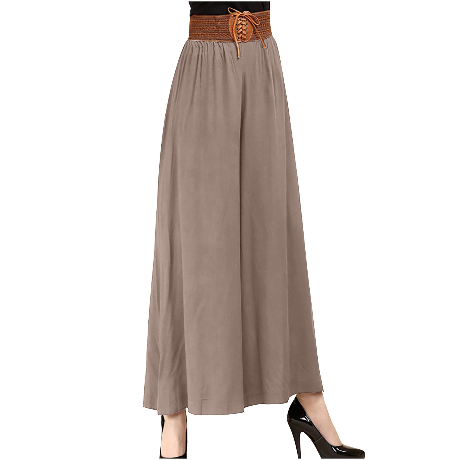 BLVB Women's Wide Leg Pants High Waisted Lace up Palazzo Pants