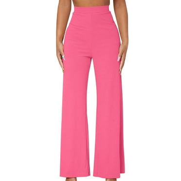 BLVB Women's Wide Leg Ribbed Knit Pants High Waist Elastic Palazzo Lounge Pants Casual Loose Trousers