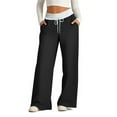 thumbnail image 1 of BLVB Women's Wide Leg Sweatpants High Waisted Color Block Casual Baggy Lounge Pants Drawstring Athletic Joggers, 1 of 4