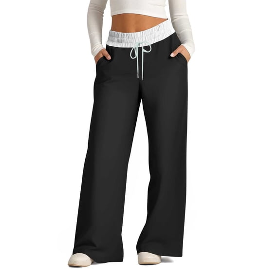 BLVB Women's Wide Leg Sweatpants High Waisted Color Block Casual Baggy Lounge Pants Drawstring Athletic Joggers