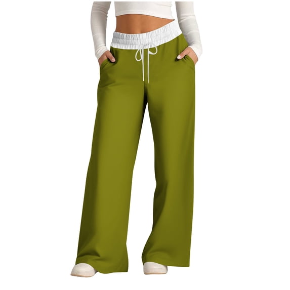 BLVB Women's Wide Leg Sweatpants High Waisted Color Block Casual Baggy Lounge Pants Drawstring Athletic Joggers