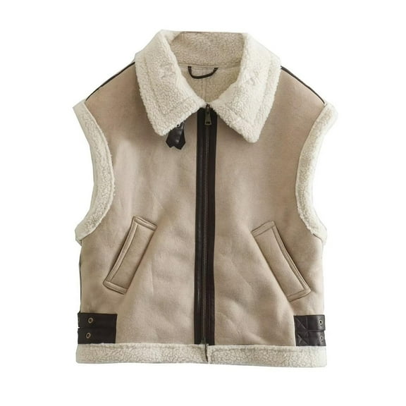 BLVB Women's Winter Casual Fuzzy Fleece Lined Jacket Fall Warm Zipper Sleeveless Outerwear Coats Vest with Pockets