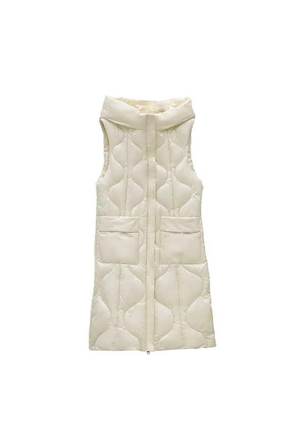 Women's Winter Long Hooded Quilted Vest Casual Lightweight Sleeveless Down Vest Padded Coat Jackets Outerwear