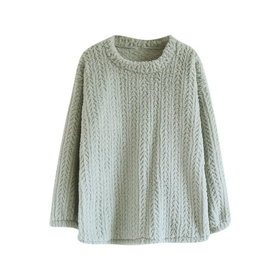 BLVB Women's Winter Warm Fleece Crewneck Pullover Long Sleeve Plush Cozy Sweatshirt Loungewear Pajama Tops