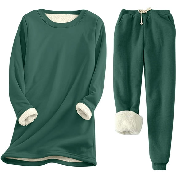 BLVB Women's Winter Warm Pajamas Sets Long Sleeve Fleece Lined Tops with Fuzzy Jogger Pants PJs 2 Piece Outfits