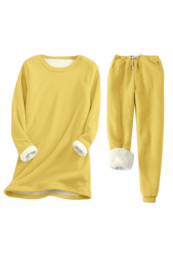 Women's Winter Warm Pajamas Sets Long Sleeve Fleece Lined Tops with Fuzzy Jogger Pants PJs 2 Piece Outfits