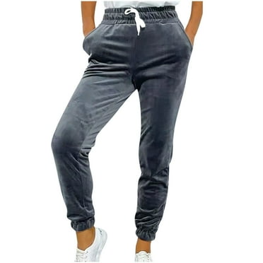 BLVB Women's Winter Warm Velour Sweatpants Velvet Joggers Cozy Active Running Lounge Pants Trousers with Pockets Dark Gray