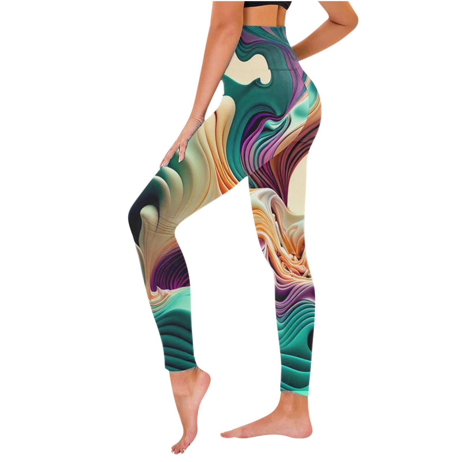 BLVB Women's Workout Leggings Seamless Print High Waisted Yoga Pants  Stretch Athletic Fitness Tights