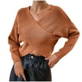 thumbnail image 1 of BLVB Women's Wrap V Neck Cropped Sweaters Fall Fashion Long Sleeve Cross Front Solid Color Knitted Pullover Tops, 1 of 6