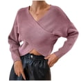 thumbnail image 1 of BLVB Women's Wrap V Neck Cropped Sweaters Fall Fashion Long Sleeve Cross Front Solid Color Knitted Pullover Tops, 1 of 6