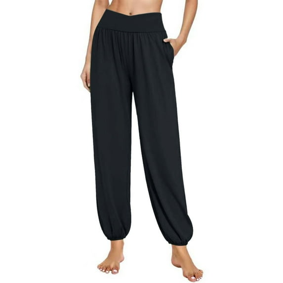 BLVB Women's Yoga Pants Crossover High Waisted Workout Sweatpants Comfy Flowy Joggers Pajama Pants with Pockets
