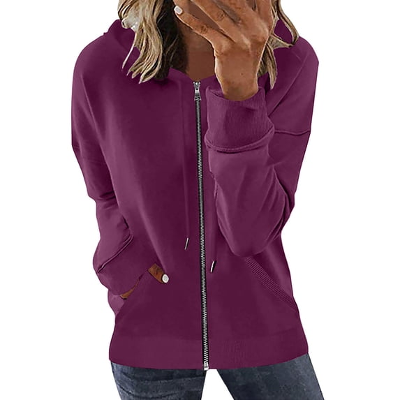 BLVB Women's Zip Up Hoodies Teen Girls Casual Solid Sweatshirt Fall Clothing Casual Drawstring Jacket with Pockets Hot Pink