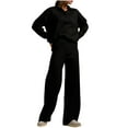 thumbnail image 1 of BLVB Womens 2 Piece Knit Outfits Lapel V Neck Long Sleeve Tops and Wide Leg Pants Lounge Sets Fall Tracksuit, 1 of 5