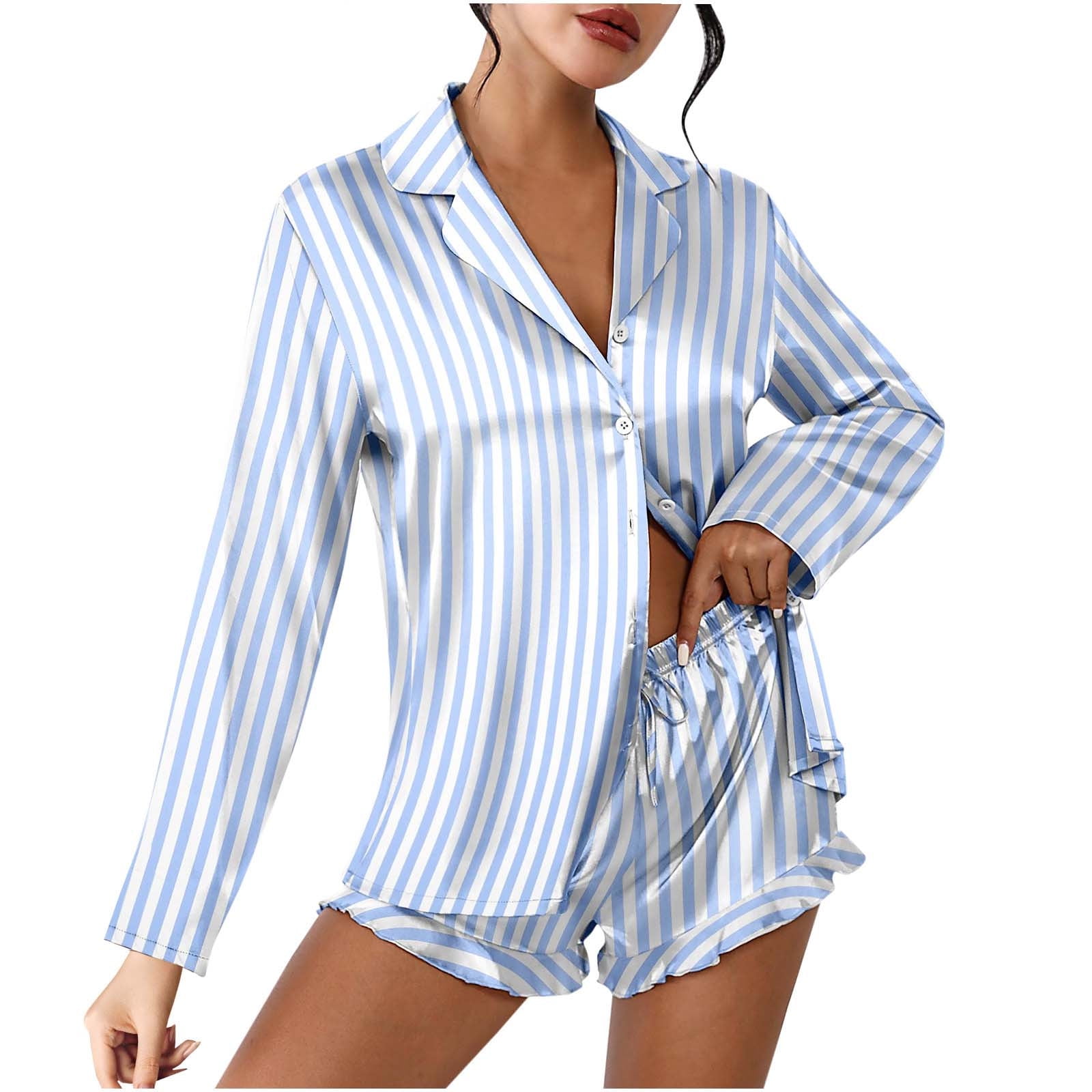 BLVB Womens 2 Piece Satin Pajama Set Long Sleeve Lounge Sets Button ...