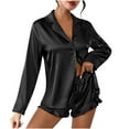 thumbnail image 1 of BLVB Womens 2 Piece Satin Pajama Set Long Sleeve Lounge Sets Button down Shirts and Ruffle Shorts Pjs Soft Sleepwear Set, 1 of 5