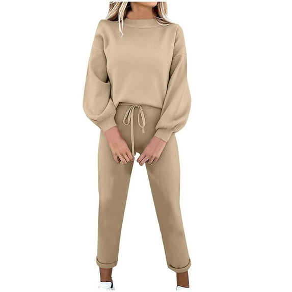 BLVB Womens 2 Piece Sweatsuits Sets Long Sleeve Crewneck Sweatshirts Drawstring Jogger Pants Tracksuits Loungewear