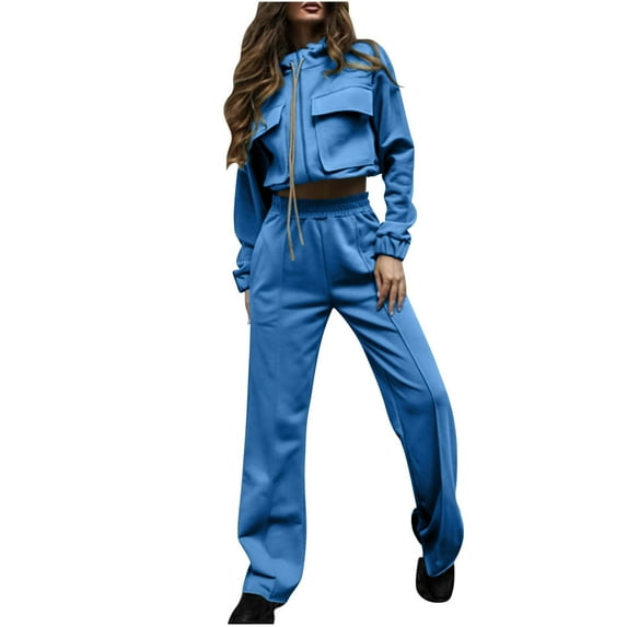 BLVB Womens 2 Piece Tracksuit Outfit Zipper Drawstring Crop Jackets with Wide Leg Pants Travel Sweatsuits Lounge Sets