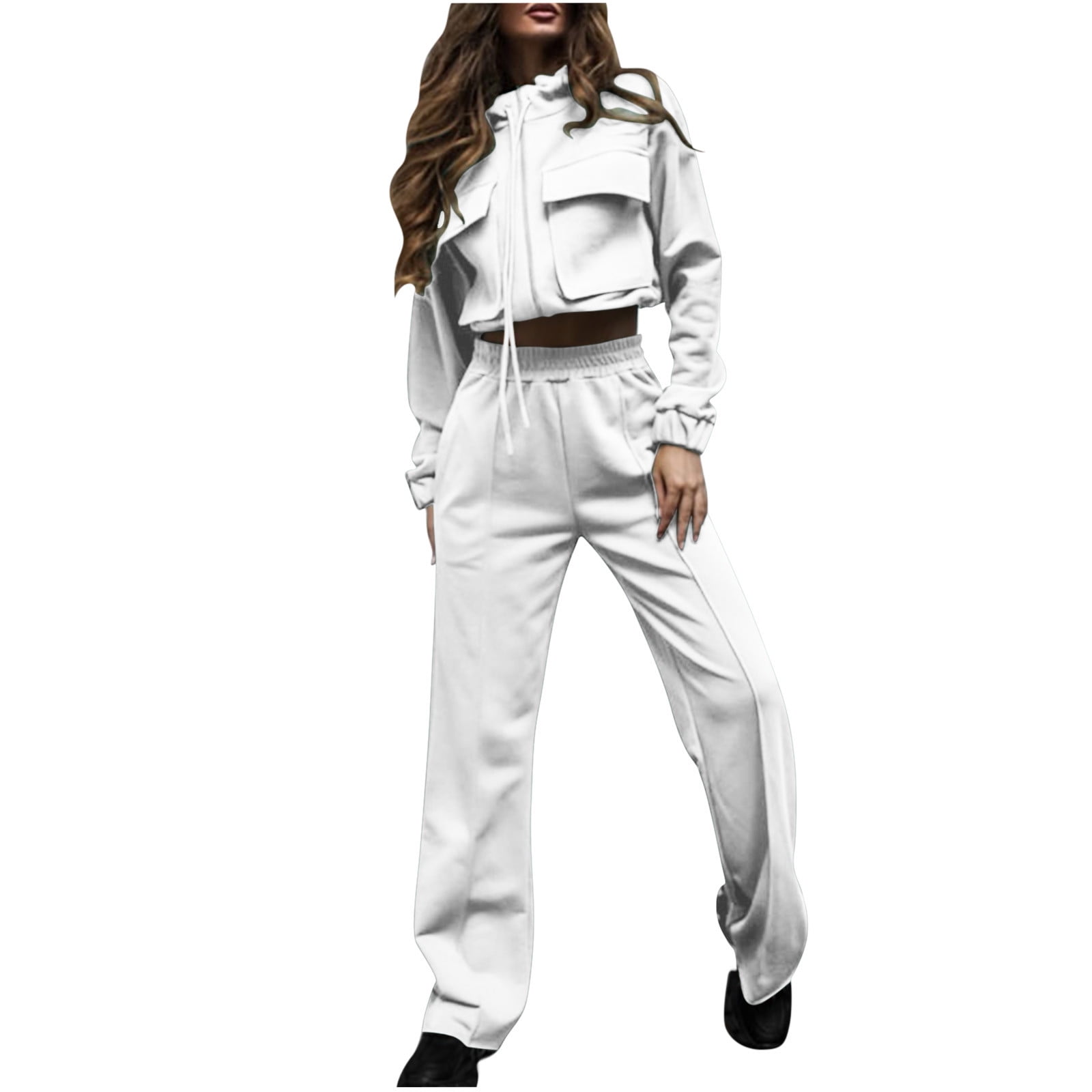 Tracksuit Drawstring BLVB Womens 2 Piece Tracksuit Outfit Zipper Drawstring Crop Jackets ...
