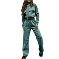 thumbnail image 1 of BLVB Womens 2 Piece Tracksuit Outfit Zipper Drawstring Crop Jackets with Wide Leg Pants Travel Sweatsuits Lounge Sets, 1 of 7