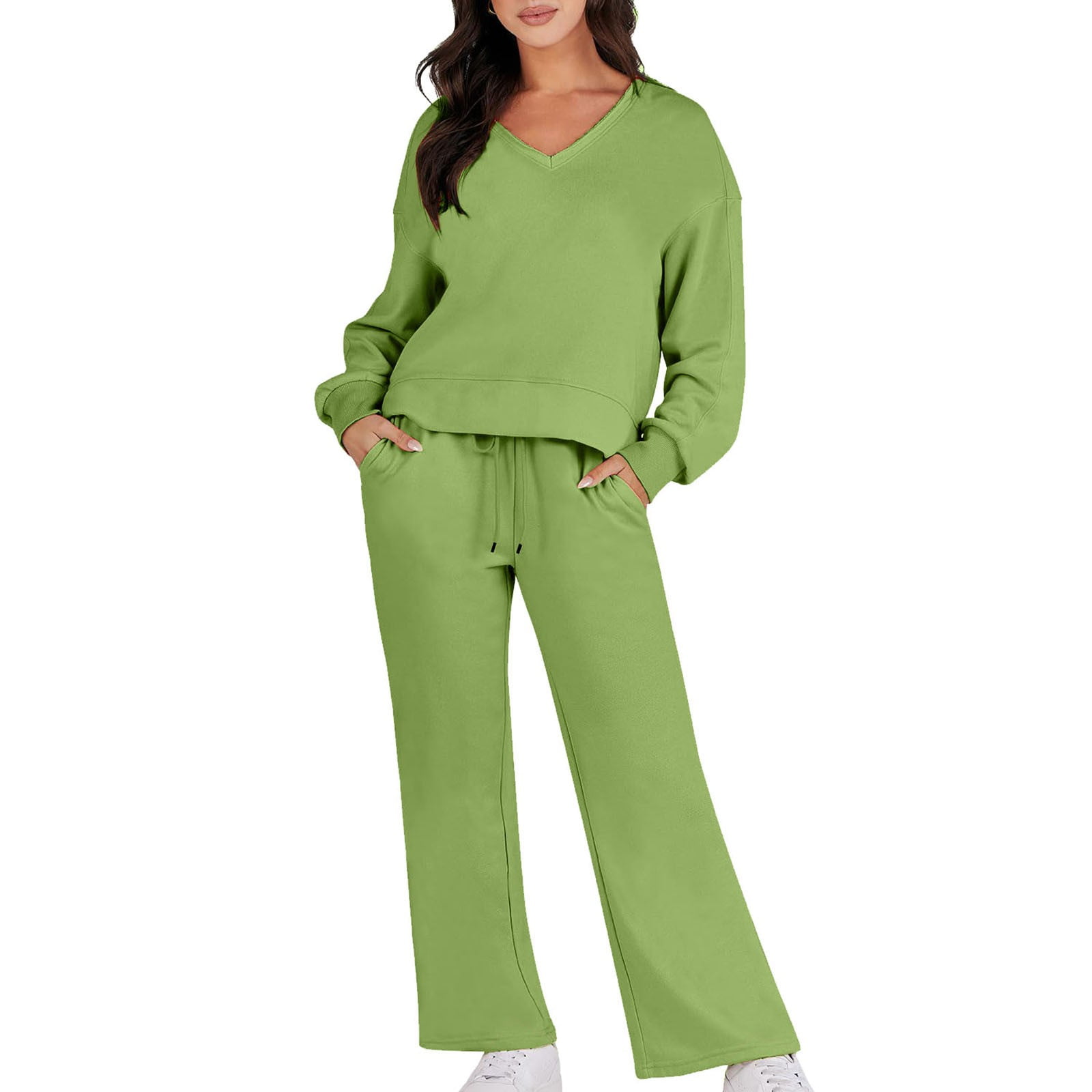 BLVB Womens 2023 Trendy 2 Piece Outfits Long Sleeve V Neck