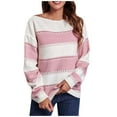 thumbnail image 1 of BLVB Womens Casual Fall Sweaters Stripe Long Sleeve Ribbed Knit Sweater Loose Soft Crewneck Pullover Tops, 1 of 7