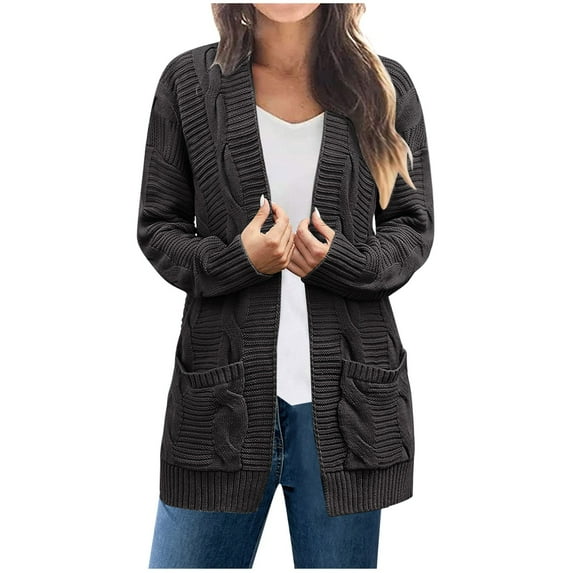 BLVB Womens 2024 Fall Long Sleeve Open Front Cardigan Oversized Knit Sweaters Coat Outerwear with Pockets