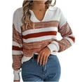 thumbnail image 1 of BLVB Womens Fall Sweaters V Neck Long Sleeve Color Block Striped Casual Knit Pullover Sweater Tops for Women, 1 of 5