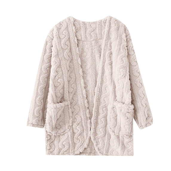 BLVB Womens Fall Winter Long Sleeve Fuzzy Fleece Open Front Cardigans Jacket Coats Outerwear Loungewear with Pocket