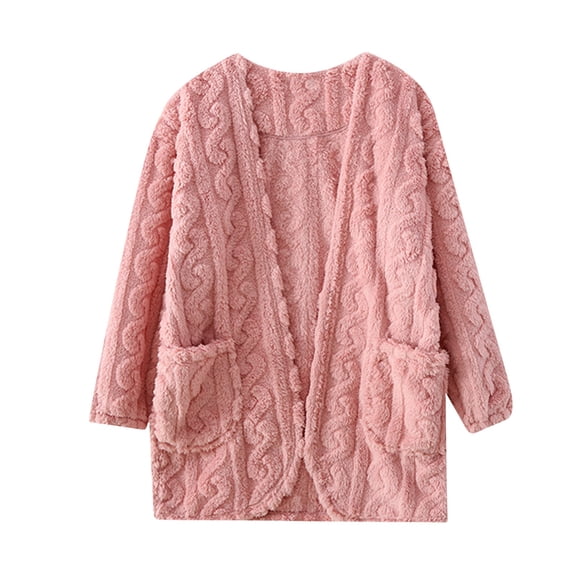 BLVB Womens Fall Winter Long Sleeve Fuzzy Fleece Open Front Cardigans Jacket Coats Outerwear Loungewear with Pocket