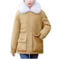 thumbnail image 1 of BLVB Womens Winter Coats Thicken Warm Down Puffer Jackets Fuzzy Fleece Lapel Collar Outerwear with Pockets, 1 of 3