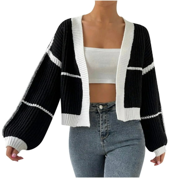 BLVB Womens Fall Cardigans Casual Loose Cable Knit Cropped Sweaters Long Sleeve Open Front Coat Outerwear