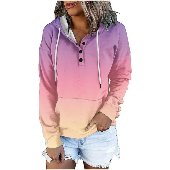 BLVB Womens Hooded Button Collar Drawstring Hoodies Pullover Sweatshirts Casual Long Sleeve Lightweight Tops Shirts