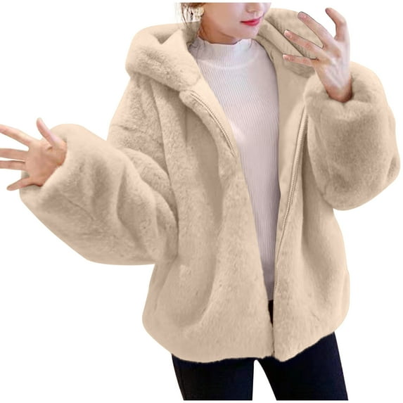 BLVB Womens Soft Fleece Jackets Long Sleeve Zipper Fuzzy Cozy Hooded Coats Warm Comfy Outerwear for Winter