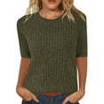 thumbnail image 1 of BLVB Womens Spring Tops Half Sleeve Casual Plain Tunic Shirts Crewneck Knit Ribbed Summer Sweater Work Blouses, 1 of 6